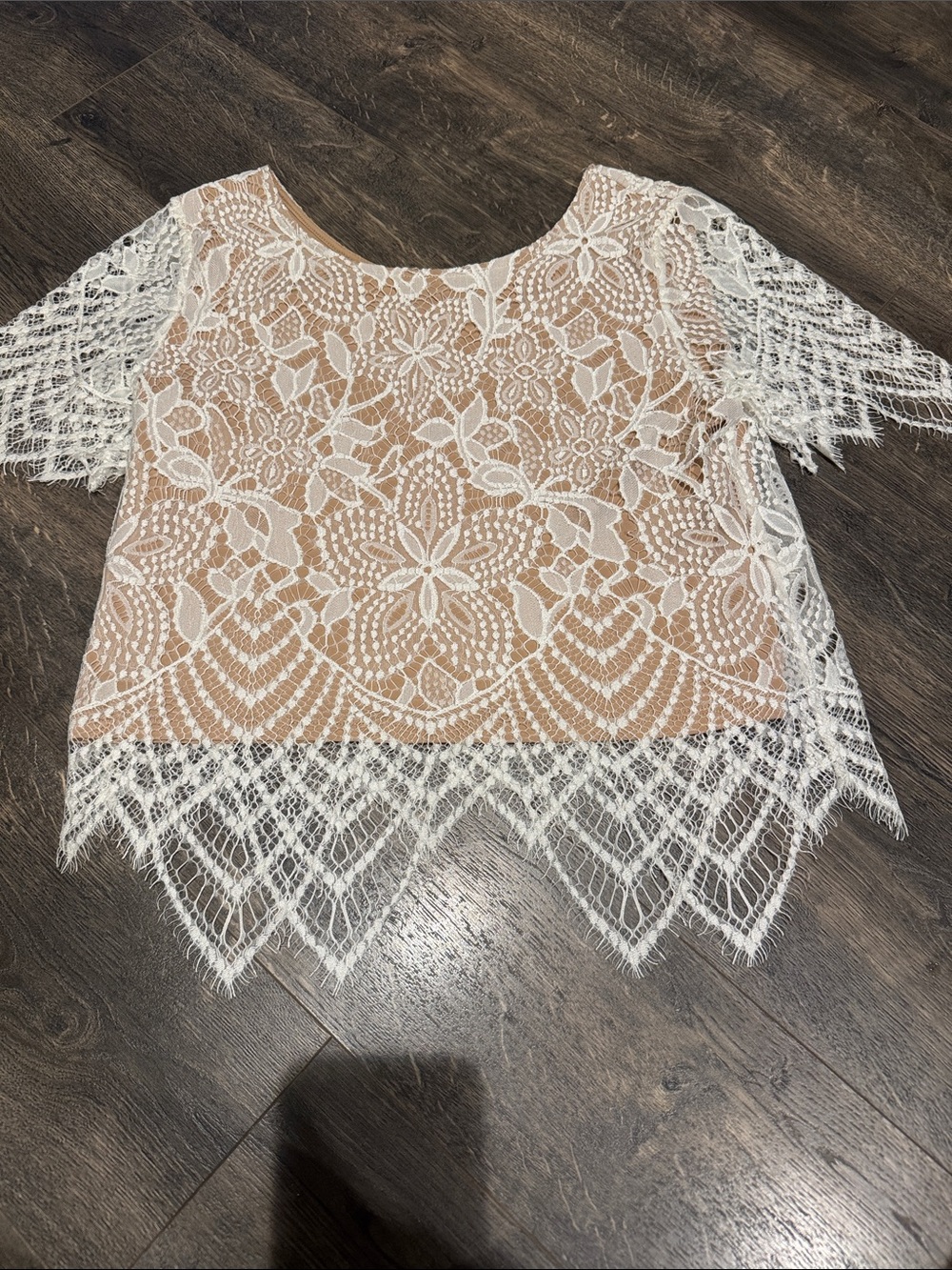 Express White Lace Overlay Top with Nude Underlay
